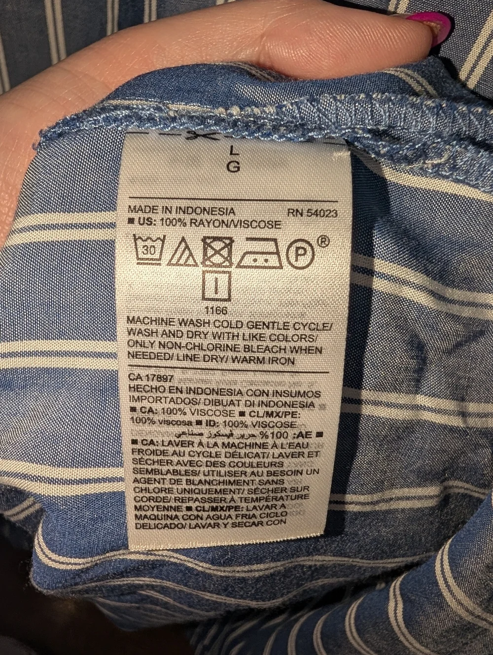 Old Navy Blue and White Vertical Stripe V-Neck Short Sleeve Blouse - Picture 3 of 4